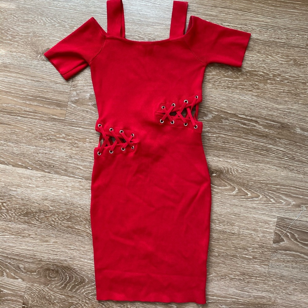 Red bodycon dress with cut outs